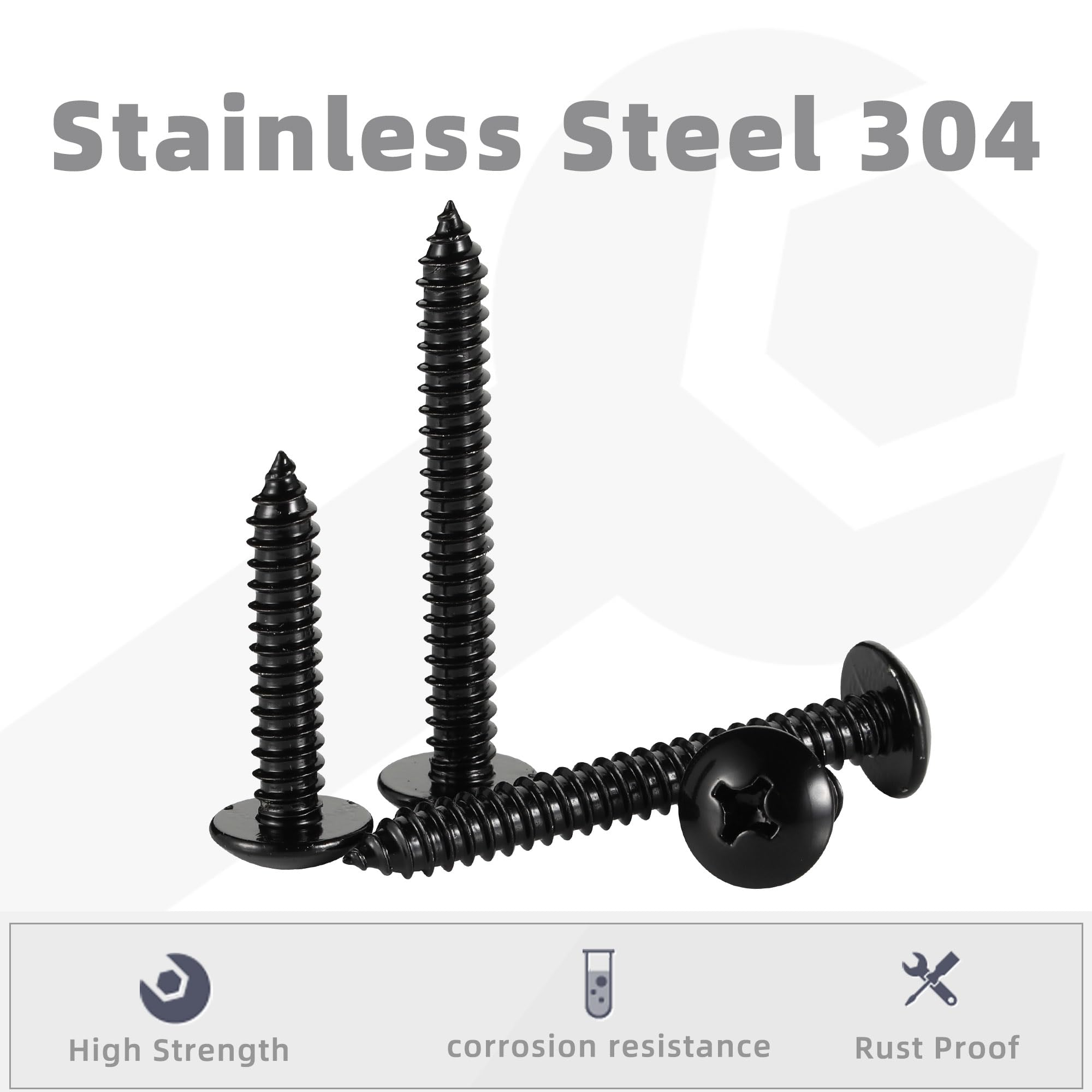 100 PCS #4 X 1/2" Truss Head Phillips Wood Screws - 18-8 Stainless Steel 304, Self-Tapping