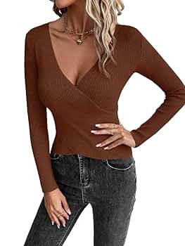 Amazon.com: ZXZUCVE sweaters for women V Neck Ribbed Knit