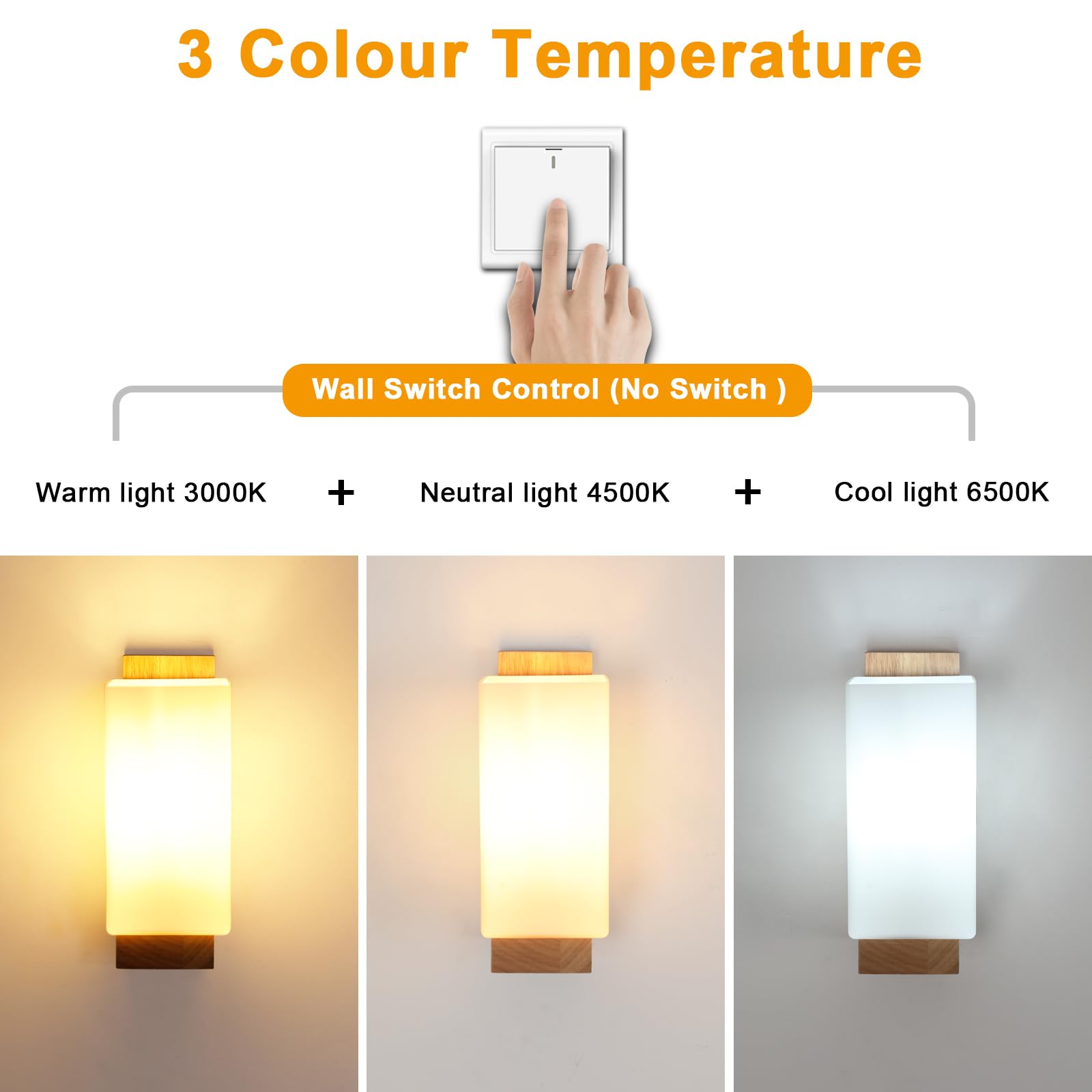 Osairous applique led da parete interno 3000K/4500K/6500K applique da parete dimmerabile a tre colori lampada da parete creativa in legno adatto per camere da letto, corridoi, scale (25 * 12 * 10 cm)