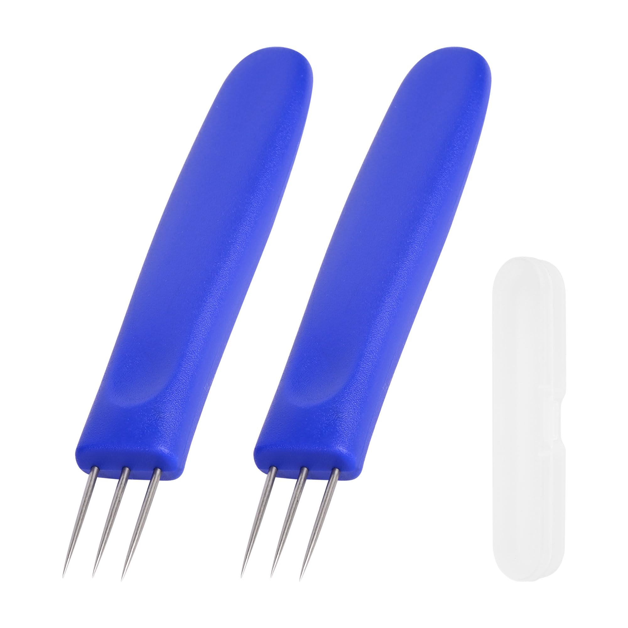 BOLEXINO 2 Pack 3-Prong Sausage Pricker Tools, 5.5 Inch Stainless Steel Meat Needle for Sausage Making, with Non-Slip Handle & Storage Case for Sausage Making