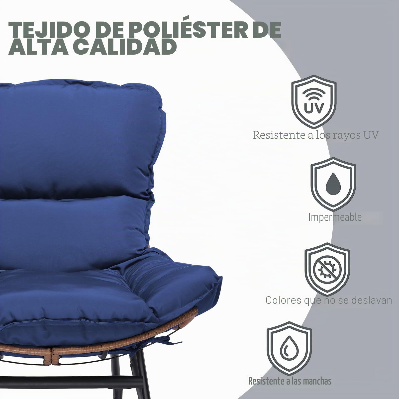 COMHOMA Mecedora, sillón de Relax, Estructura de Acero, reposapiés Extensible, cojín extraíble, soporta hasta 136 kg, Dormitorio, salón, terraza, jardín, Azul