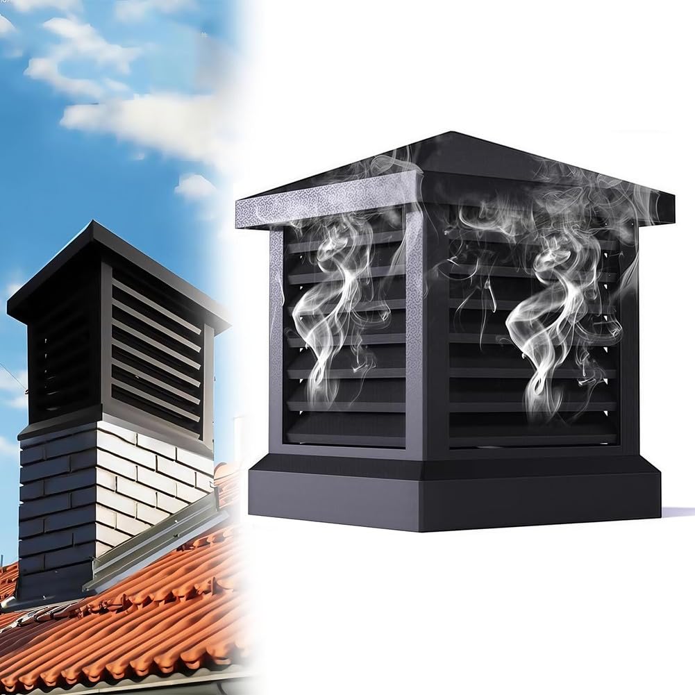 LMMIAOZ Chimney Cap, Aluminum Alloy Fireplace Cover with Tapered Top and Rainproof Shutters, Fits Existing Flue Tile