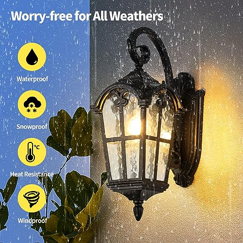 17.1'' Aluminum Outdoor Wall Lights- Black Roman Style Waterproof & Anti-Rust Exterior Lighting Fixtures, Hammered Outdoor Wall Lantern for Porch Patio Garage Courtyard Hallway Doorway
