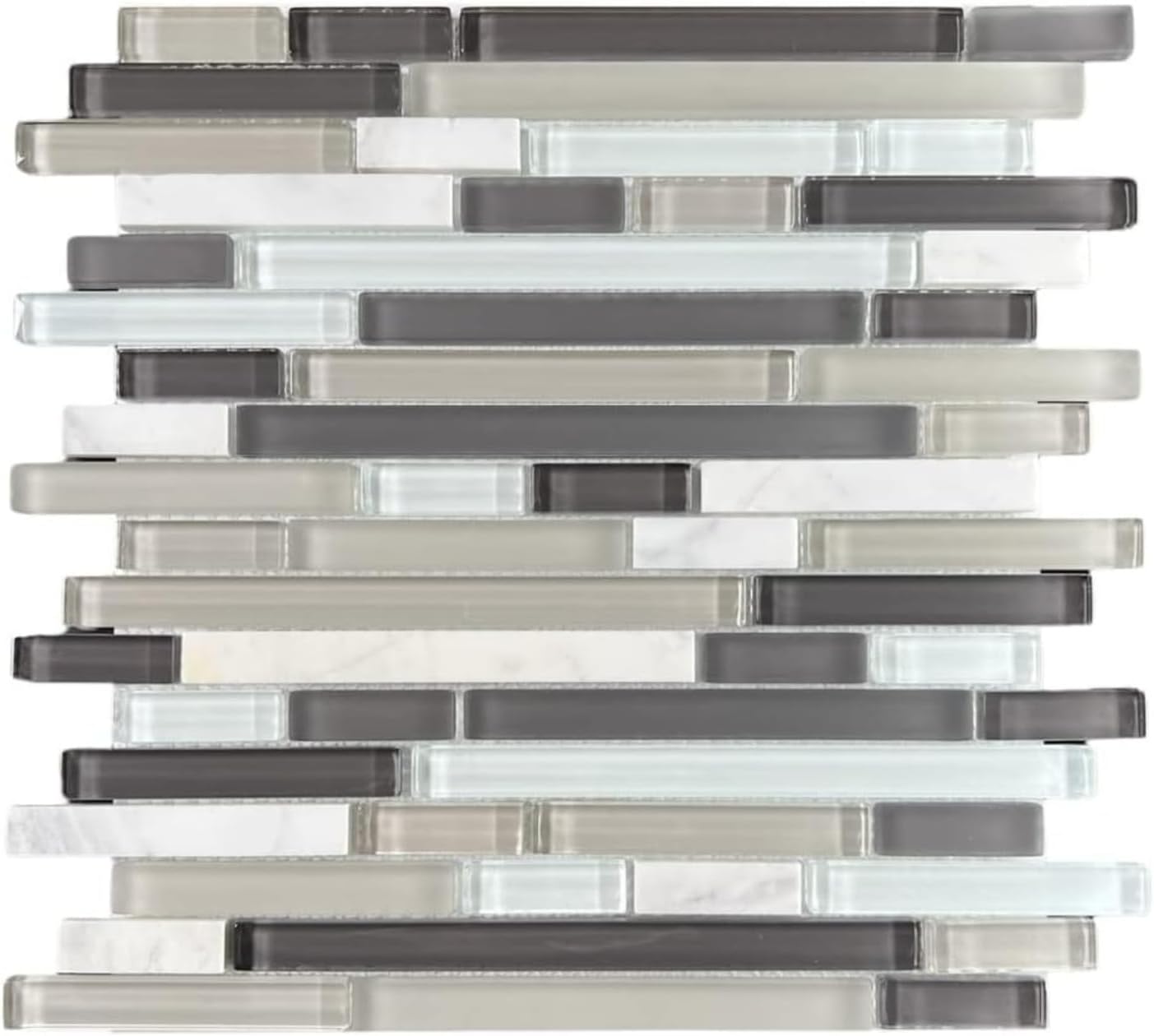 Tenedos TDPW-GRITK-421 Mix Grey & White Glass Stone Mosaic Tile – Random Pattern for Kitchen Backsplash, Bathroom Wall, Accent Decor (Box of 5 Sheets)