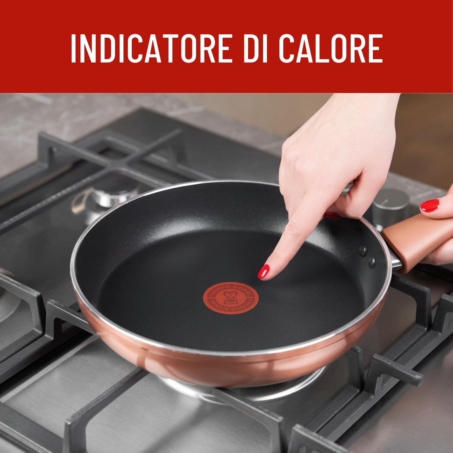 Lagostina Set di Pentole e Padelle Antiaderenti in Alluminio per Gas e Forno 8 Pezzi, Esterno Effetto Rame, Indicatore Cottura Thermo-Signal, con 2 Casseruole, 2 Padelle, Tegame, 3 Coperchi