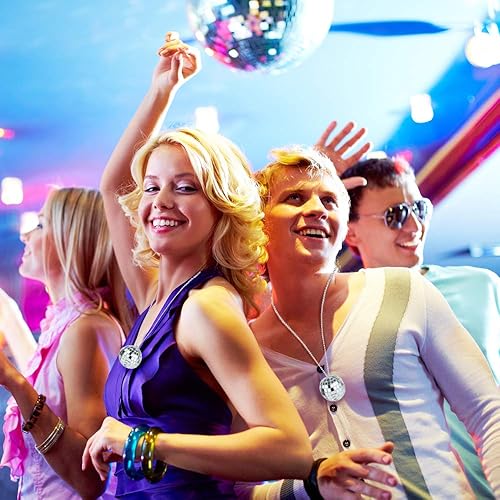 Miniatura 6 de ArtCreativity 12 collares de bola de discoteca con espejo, decoraciones de fiesta de los años 70, accesorios de cabina de fotos, recuerdos de fiesta