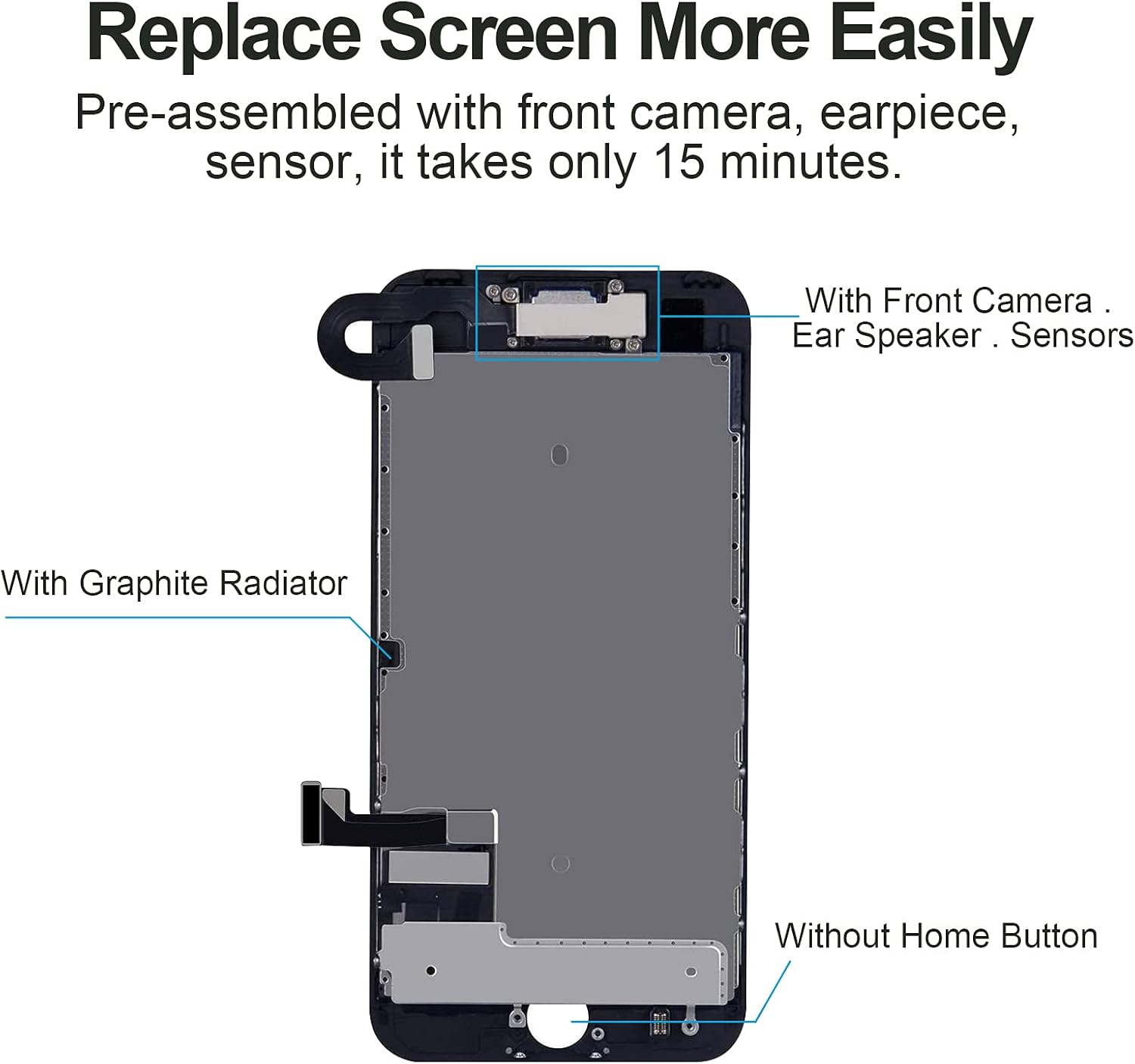 Screen Replacement for iPhone 7 Plus Black, CYKJGS 5.5" LCD Screen Digitizer Frame Assembly with Front Camera, Ear Speaker, Screen Protector and Proximity Sensor and Full Repair Tools Kit : Cell Phones & Accessories