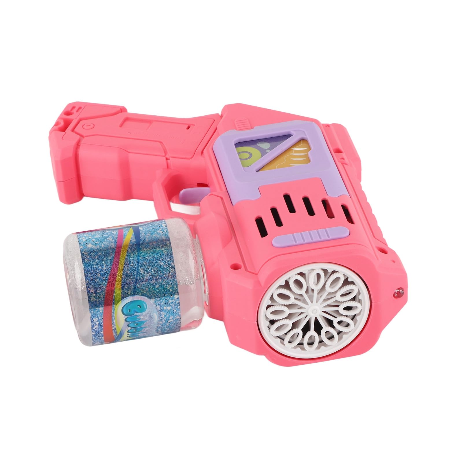 Tnfeeon Seifenblasenmaschine Seifenblasenmaschine LED Blitz Automatisch Starker Motor Auslaufsicher mit Seifenflüssigkeit (Rosa)