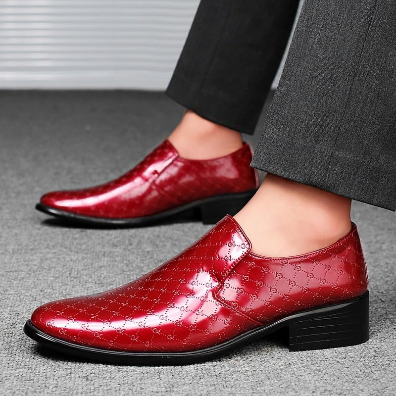 Men's Leather Oxford Shoes Classic Brogue Slip-On Formal Dress Wedding Tuxedo Footwear Fashion(10) Red2