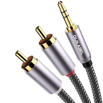 DUKABEL 2-Male RCA to AUX Braided Stereo Cable - 24k Gold-Plated & Double-Shielded - Top Series 4ft/1.2m