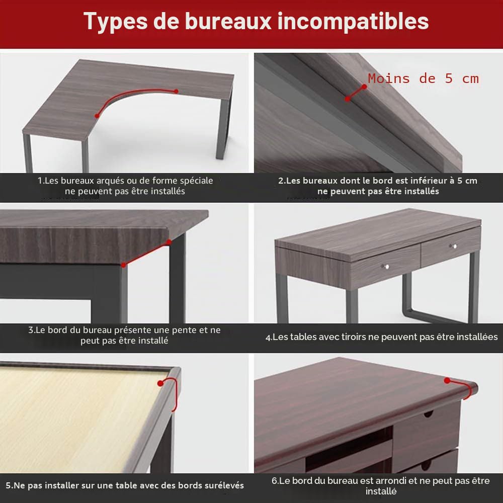 OUGIC Plateau d'extension de bureau ergonomique de 55 x 24 cm, pince anti-perforation, plateau pliable pour clavier, repose-poignet d'ordinateur, support de coude pour