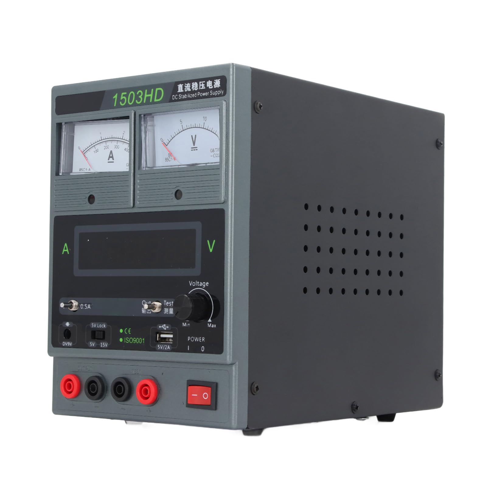 Fuente de Alimentación CC Variable 15V 3A Puerto de Carga Independiente Pantalla LED Grande Fuente de Alimentación Ajustable Multifuncional para Mantenimiento Electrónico