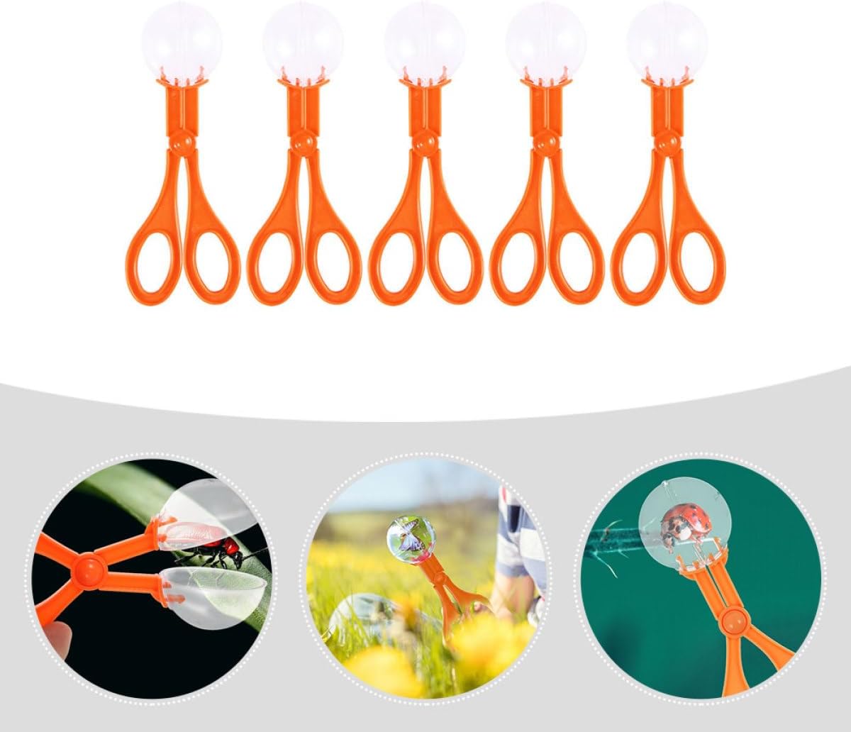 HOMSFOU Orange Plastic Large Insect Catcher Scissors Set of 5 Girls Outdoor Nature Observation Educational Tool