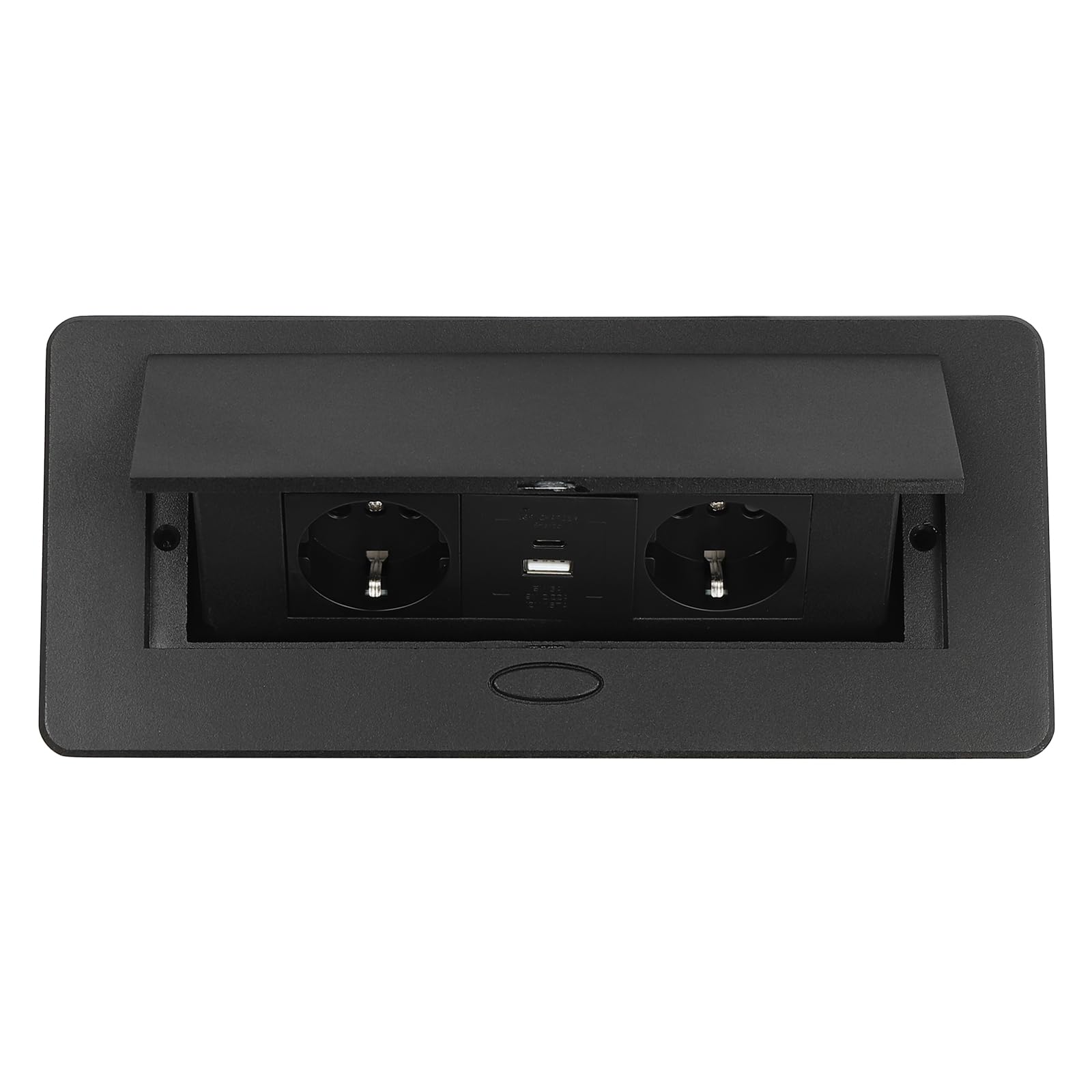 26,6 x 11,8 x 0,3 cm, wpuszczane gniazdko na biurko, wpuszczane gniazdko do zabudowy, szybkie ładowanie przez USB, oszczędność miejsca, do blatu roboczego, biura, czarne