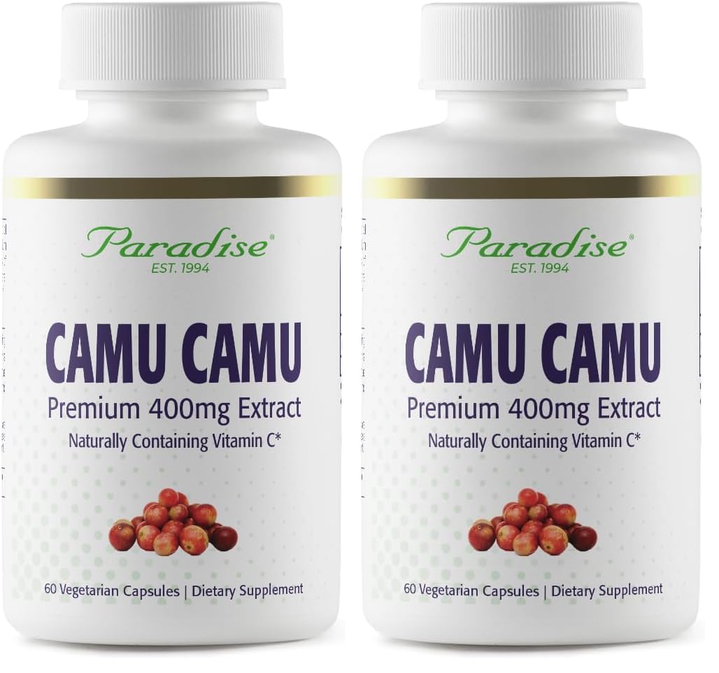 Paradise Herbs, Organic Camu Camu Extract, 400 mg, Rich in Vitamin C, Pure & Potent, Gluten Free, Non-GMO, Vegan, 60 Capsules (Pack of 2) 60 Count (Pack of 2)