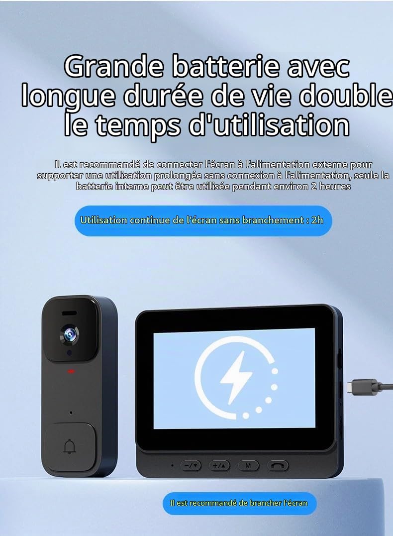 X7 Sonnette vidéo intelligente pour usage domestique avec écran d'affichage, interphone sans fil et surveillance vidéo haute définition