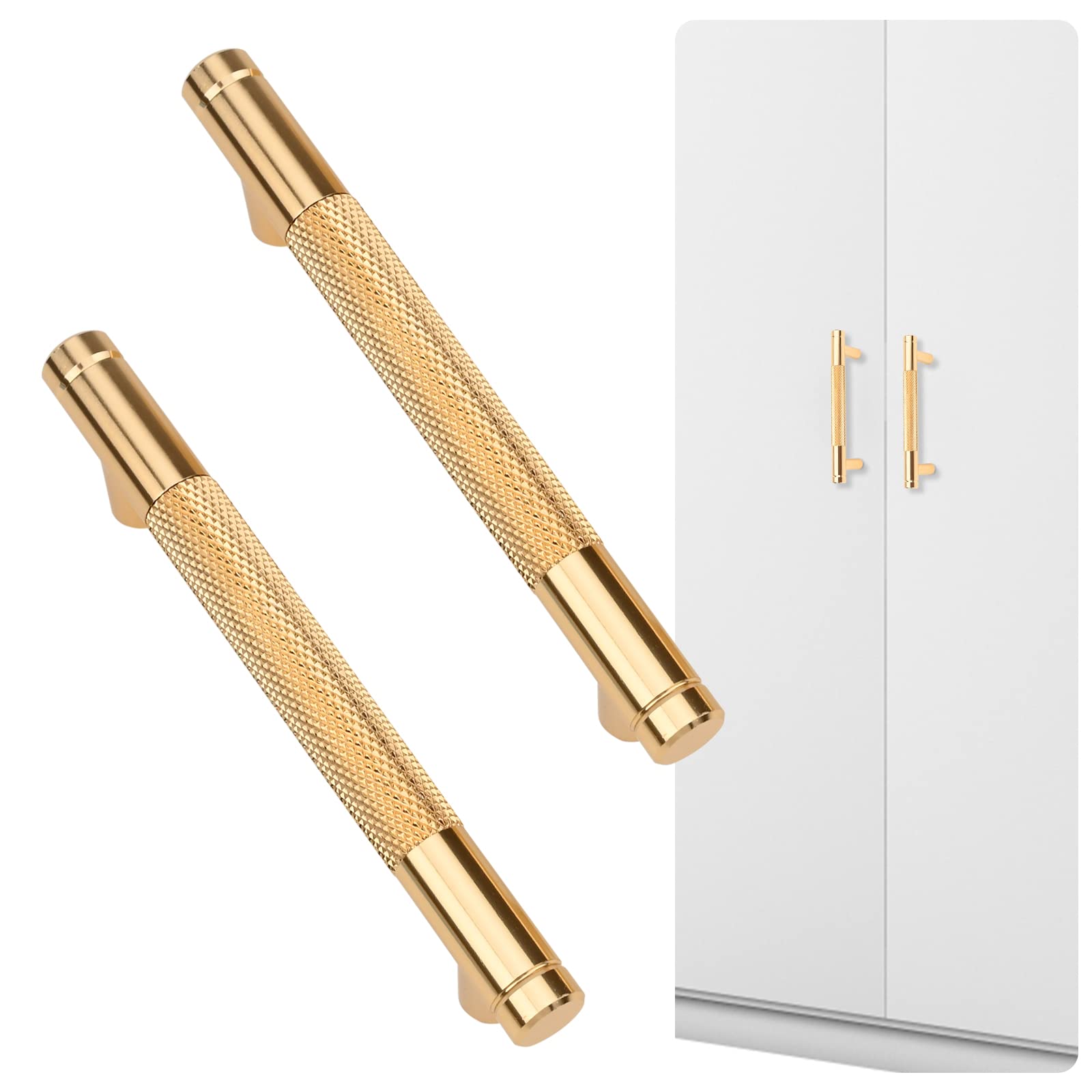 Bekecidi 2 PCS Cabinet Handles: Drawer Handles 96mm Furniture Handles, Pulls Kitchen Drawer Handles Kitchen Door Handles Wine Cabinet Handle Cupboard Bar Handle(Gold)