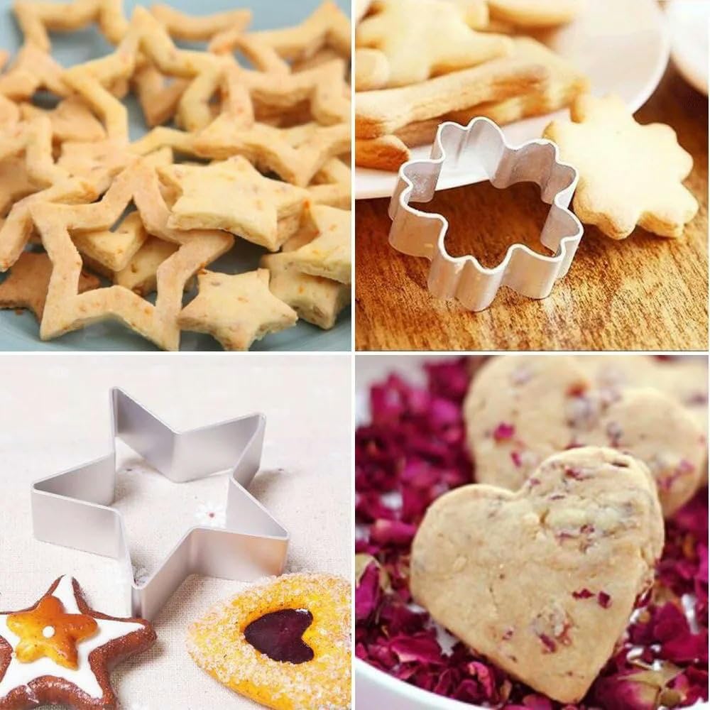 Juego de moldes for galletas acero inoxidable, corazón pequeño, estrella, flor, cuadrado redondo, hexágono ovalado, diamante, 24 cortadores