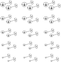 Thinp 15 Pairs Stainless Steel Ball Stud Earrings for Women & Men - Tiny Polished Sizes 2-6mm Hypoallergenic Jewelry