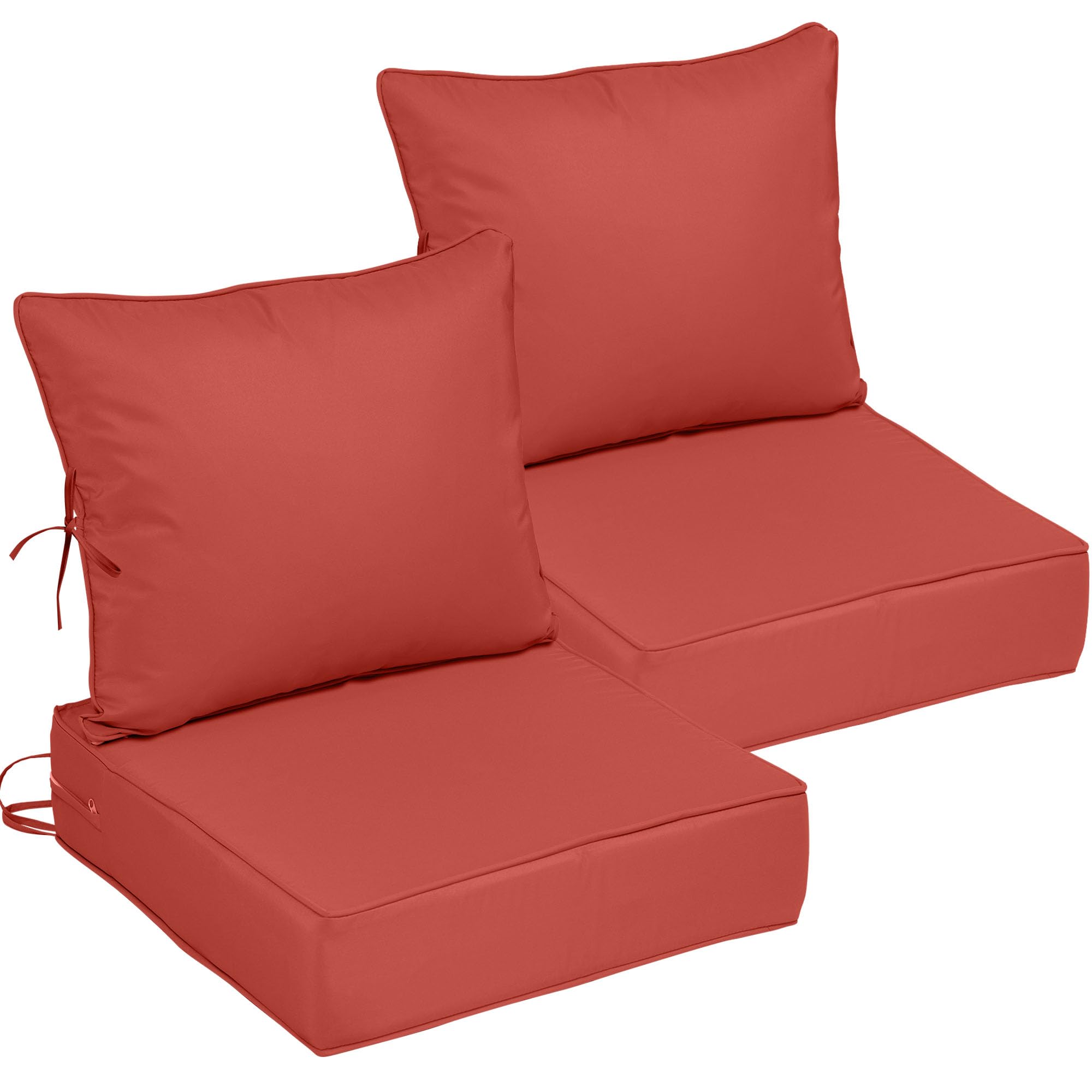22x24 Outdoor Chair Cushions Set of 2, Waterproof Deep Seat Cushions for Patio Furniture with Removable Cover, Fade Resistant 4'' Outdoor Seat Cushion w/Ties&amp;Handle for Sofa Loveseat,Brick Red