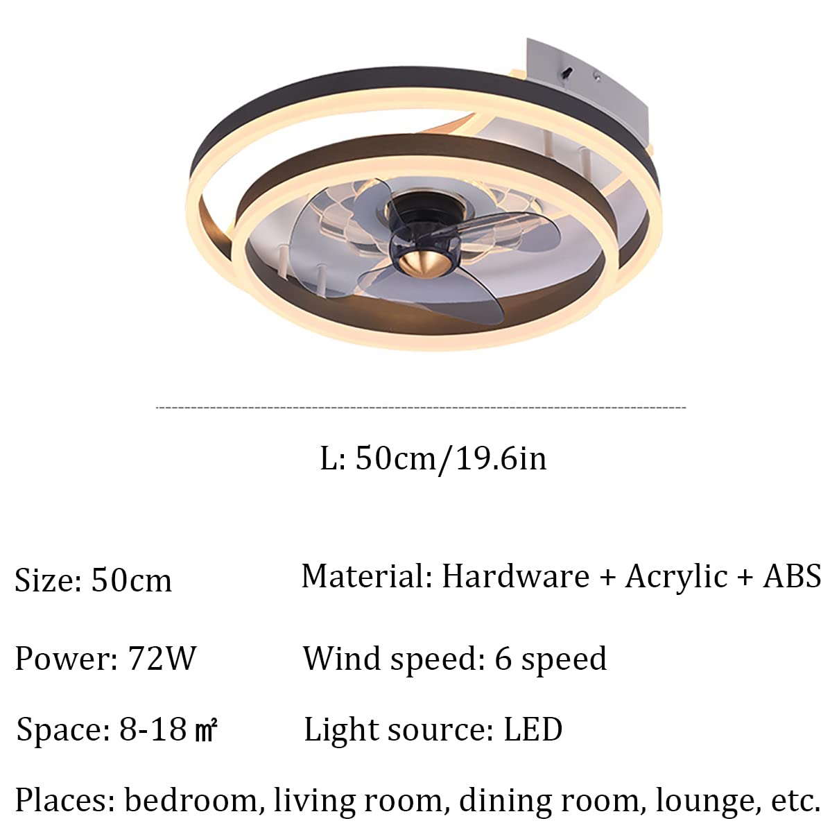 FAXIOAWA Ventilatore da soffitto a LED con Luce silenziosa Ventilatore da soffitto con Telecomando velocità del Vento Regolabile a 6 velocità 3 Colori modificabili per Soggiorno Camera da Letto