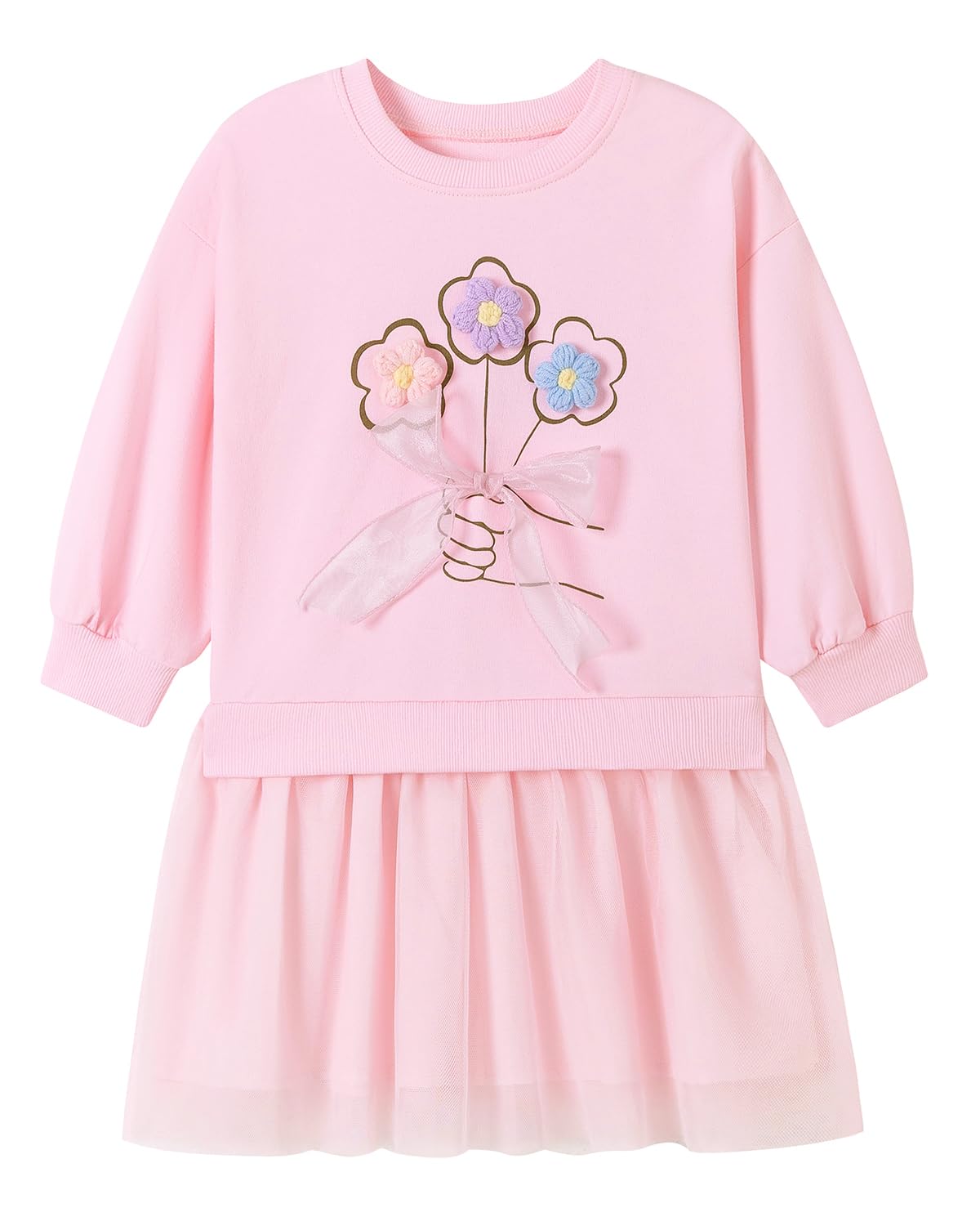 Girls Cotton Long Sleeve Casual Cartoon Appliques Striped Jersey Dresses