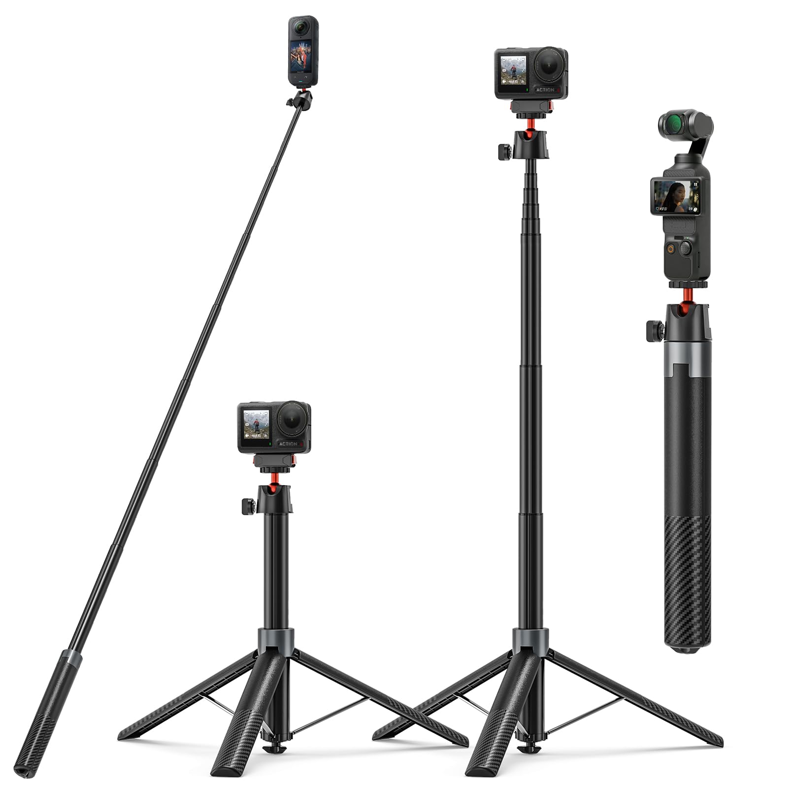 170cm Selfie Stick Stativ für DJI Osmo Pocket 4/3 DJI Action 5 Pro Insta360 | Action Cam 2-in-1 Reisestativ/Halterung/Hand Grip/Zubehör für Insta 360 X5 X4 X3 DJI Osmo Action 4