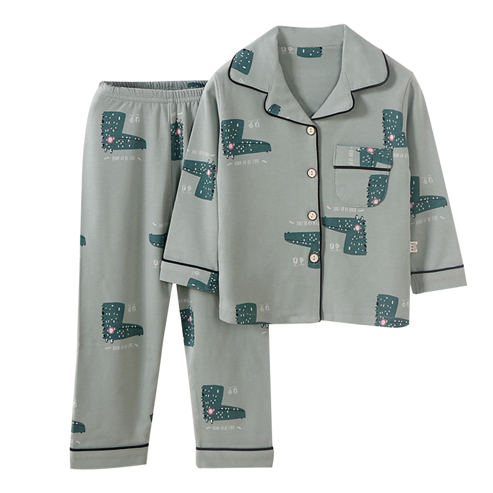 Generico Nuovi Pantaloni da Pigiama per Bambini con Stampa Carina Primavera e Autunno, Set di Grandi, Aperti, Casual, in Due Pezzi #D