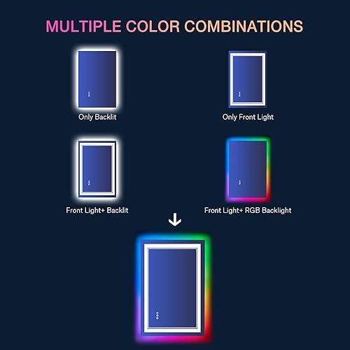 Miniatura 84 de Espejo de baño LED de 40 x 32 pulgadas, luz frontal y retroiluminada, antiniebla, regulable, espejo de tocador iluminado con memoria, espejo LED