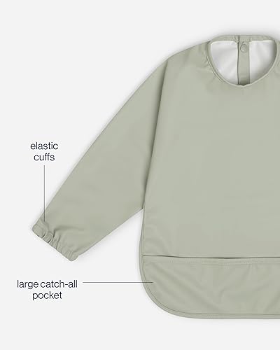 Miniatura 5 de Lalo Babero de manga larga para bebé, impermeable, puños elásticos, bolsillo grande, poliéster reciclado, edades de 6 a 24 meses, Sage