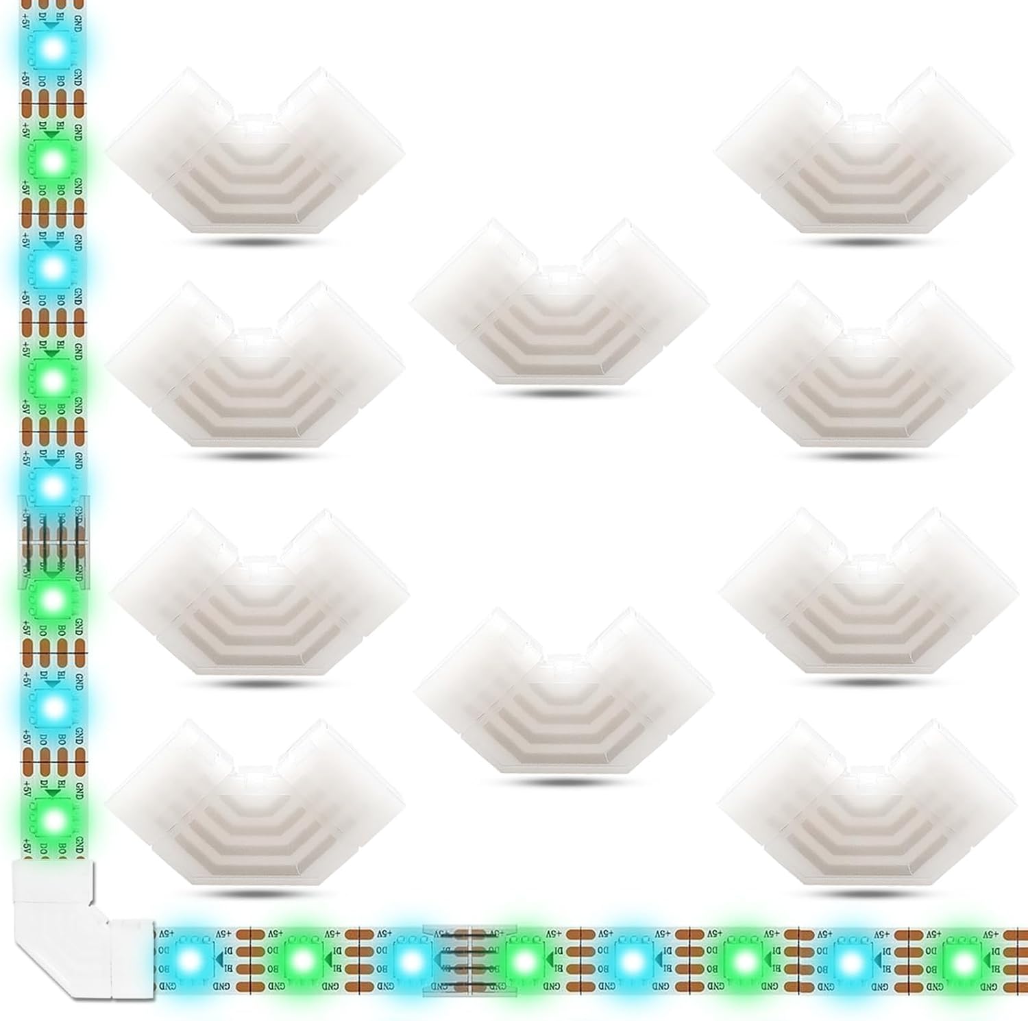 90 Degree LED Strip L Shape Corner Connectors 4 Pin, Solderless LED Connectors for SMD5050 RGB LED Strip Lights 5V/12V, 10 Pack