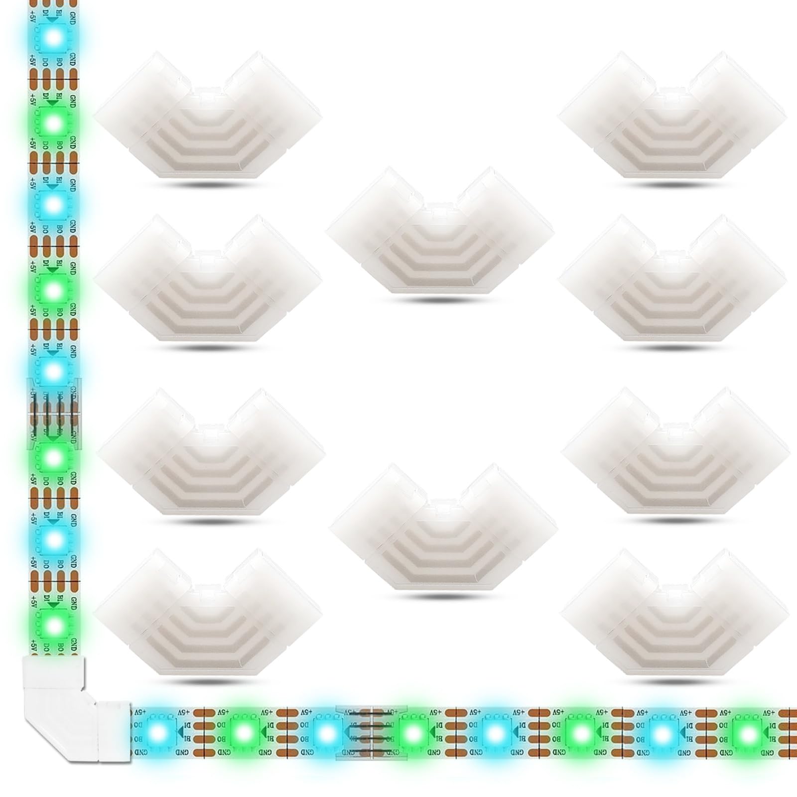 4 Pack - 10mm 4-Pin 90 Degree L-Shape Connectors For RGB 5050 LED Strips