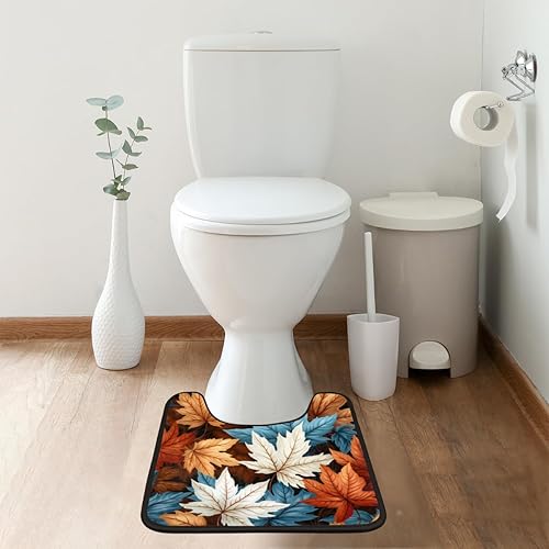 Miniatura 6 de Pardick 2 Pieces Bath Mat Set, Fantastic Maple Leaves U-Shaped Bath Mat Toilet Rug Bathroom Mat Set with Bath Rug Mat, Colorful Leaves Mat for