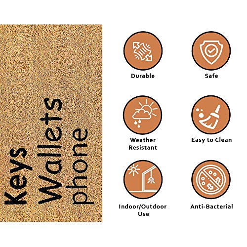 Image of nlymat Key Wallets Phone Printed Anti-Slip Doormat (Black and Brown) Shaped Entryway Rug Natural Coir with PVC Backing for Outdoor Entrance Home Mats Floor Door Hall, Living Room (75cm x 45cm)