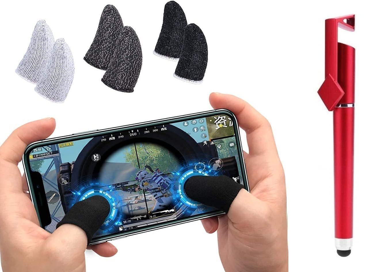 TROXXON PRO (6 Pcs) Thumb & Finger Sleeve for Mobile Game, Anti-Sweat & Breathable for Pub g, Cod, Freefire & Fortnite for Android-iOS & Mobile Holder (3in1) Pen-picture-24