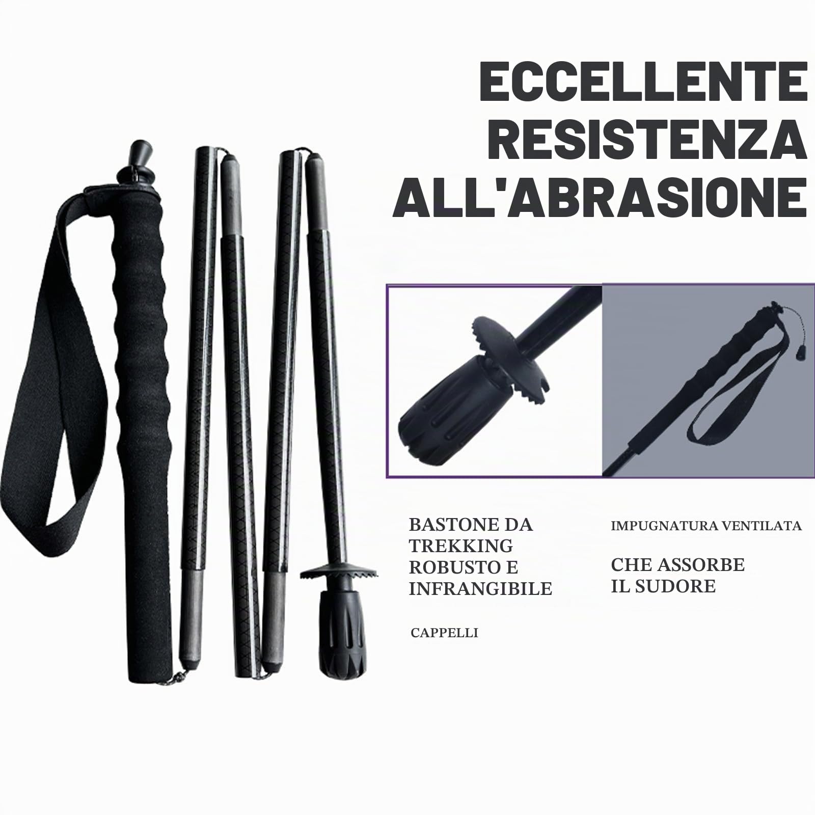 OKHEALING Bastoncini da trekking pieghevoli a 5 sezioni, leggeri e resistenti 1 paio, fibra di carbonio T800 ad alta resistenza, impugnatura dritta, adatti per escursioni, trekking e alpinismo