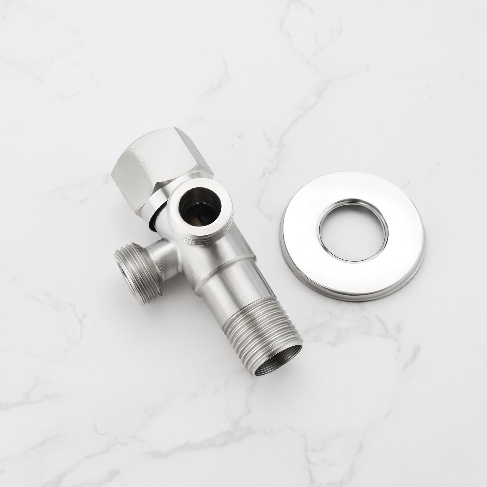 2 Ensembles 1/2 Vanne Double Angle en Acier Inoxydable 1 Entrée 2 Sorties Vanne d'arrêt d'angle pour Machine à Laver Chauffe-eau de Toilette Argent