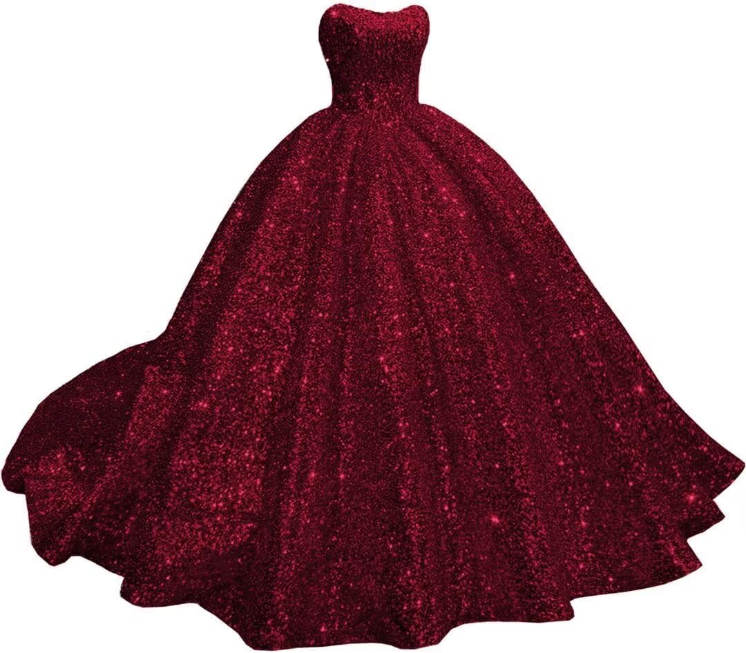 Yifanier Women's Burgundy Sparkly Strapless Sequin Quinceanera Dresses With Train Puffy Prom Dresses Long Ball Gown For Sweet 15 16 Dress