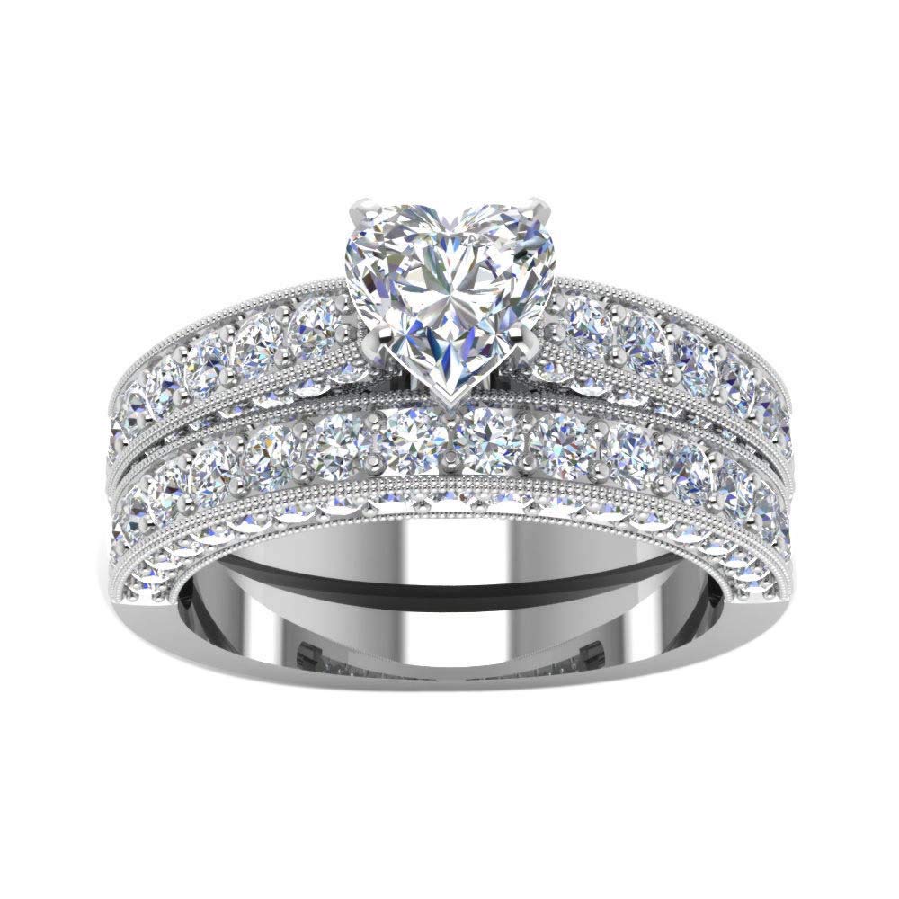 Yellow Gold Plated Heart cut 7mm CZ Womens Wedding Ring Sets Bridal Sets Engagement Rings