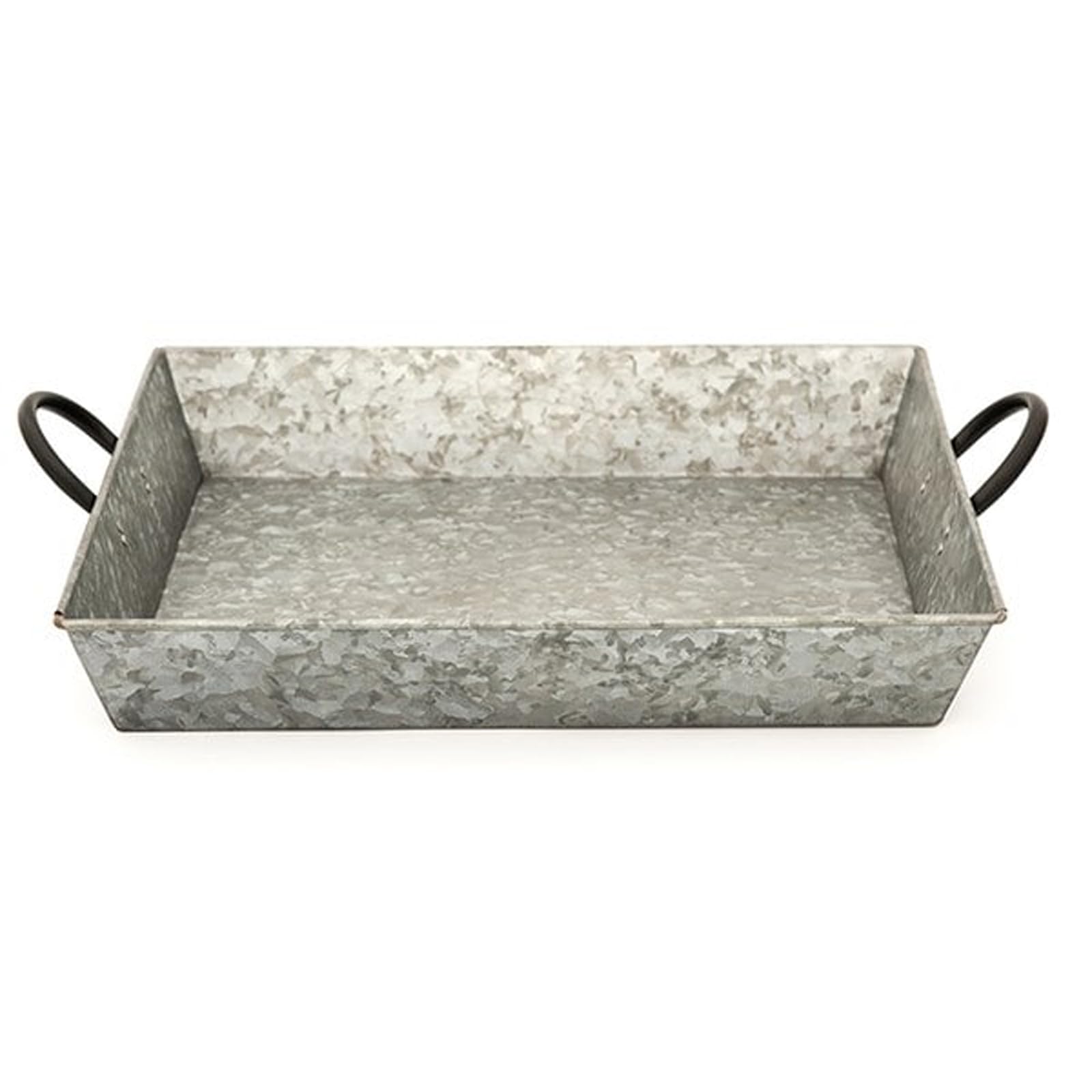 Crocus Collection 40cm Galvanised Metal Rectangular Tray with Blackened Handles Potted Plant Display in Silver