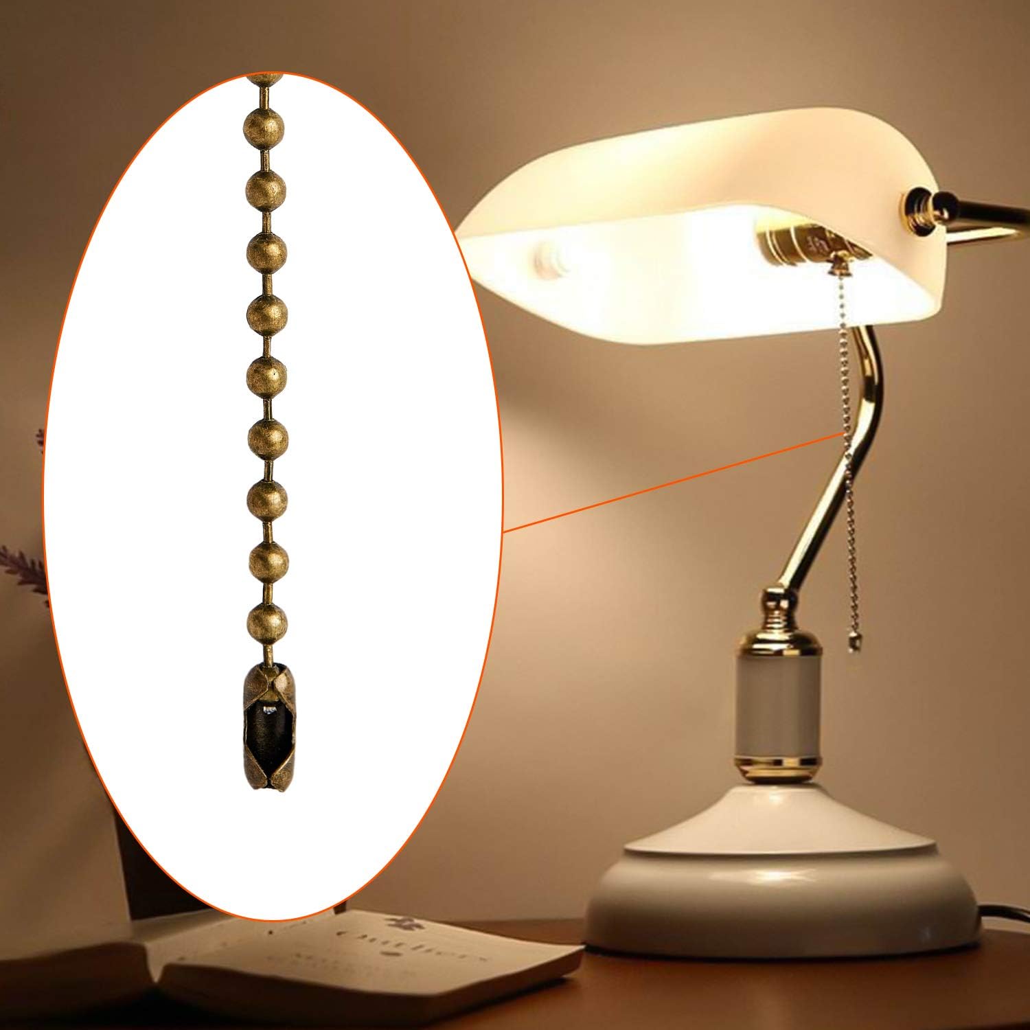 YeeBeny 192 Inch Fan Pull Chain Extension with 25 PCS Connectors, Metal Ceiling Fan Chain Connector, Stainless Steel Bead Chain(3.2mm Diameter, Bronze)