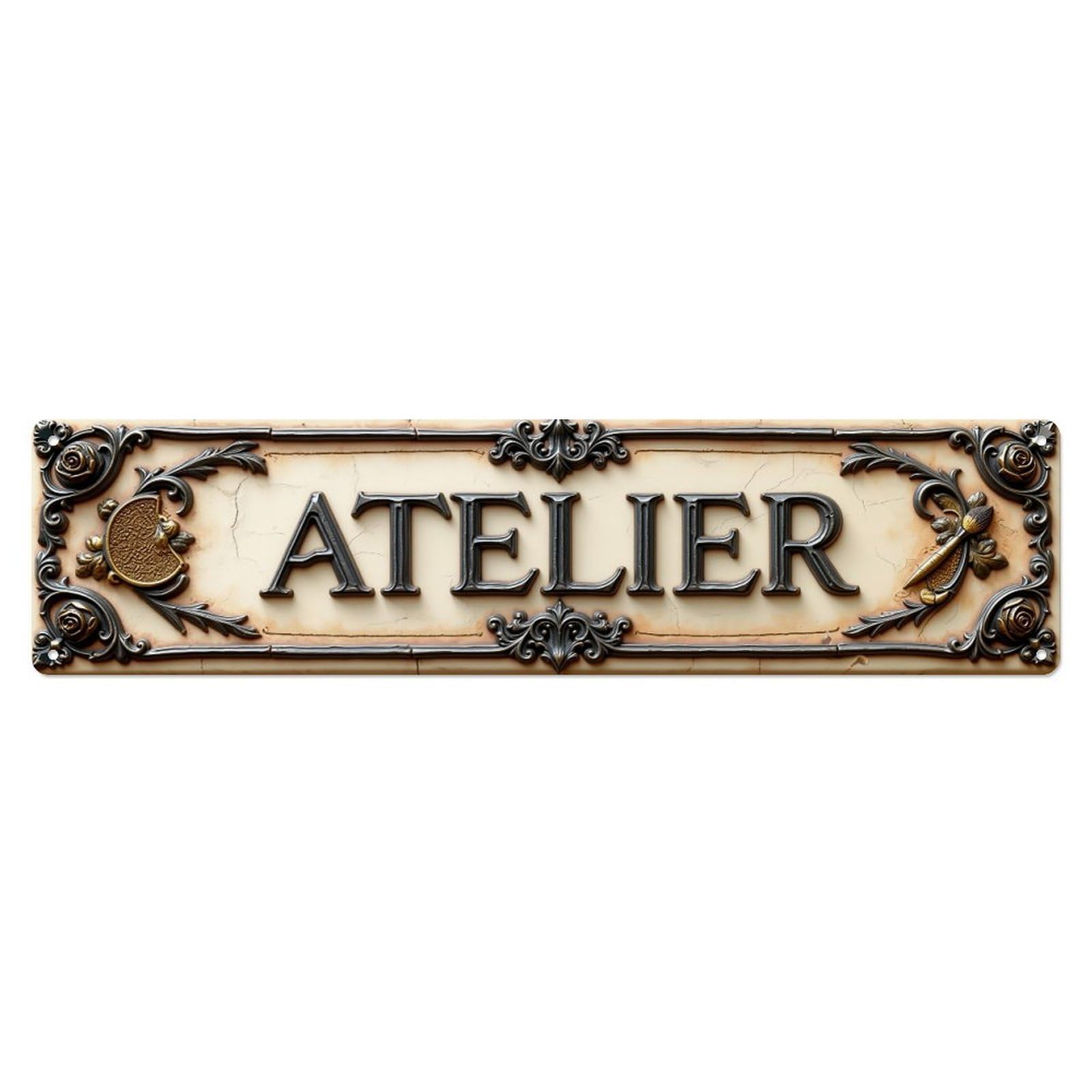 Jdyansheng Vintage Atelier Ornate Sign Design Tin Sign Metal Poster Metal Signs For Home Man Cave Bar Cafe Kitchen Laundry Room Wall Decorations 4X16 Inches