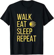 Walk Eat Sleep Repeat Yellow Shell Camino de Santiago Symbol T-Shirt