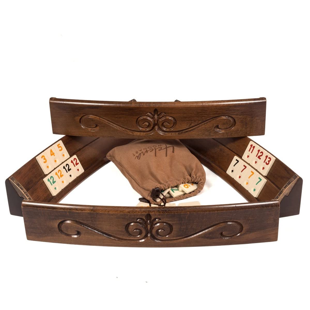 Helena Wood Art, Handgefertigtes Oval Rummy Set aus Holz inklusive Tasche, Okey Takimi, 100% Holz, Luxus Edition, Okey Spiel, Türkisch, Rommycup, Rummy Set