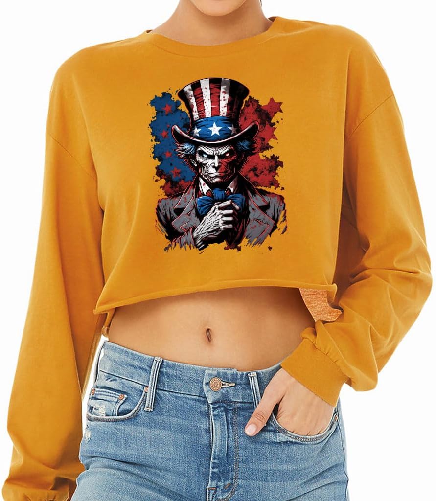 Cool Patriotic Cropped Long Sleeve T-Shirt for Women - Cool Items