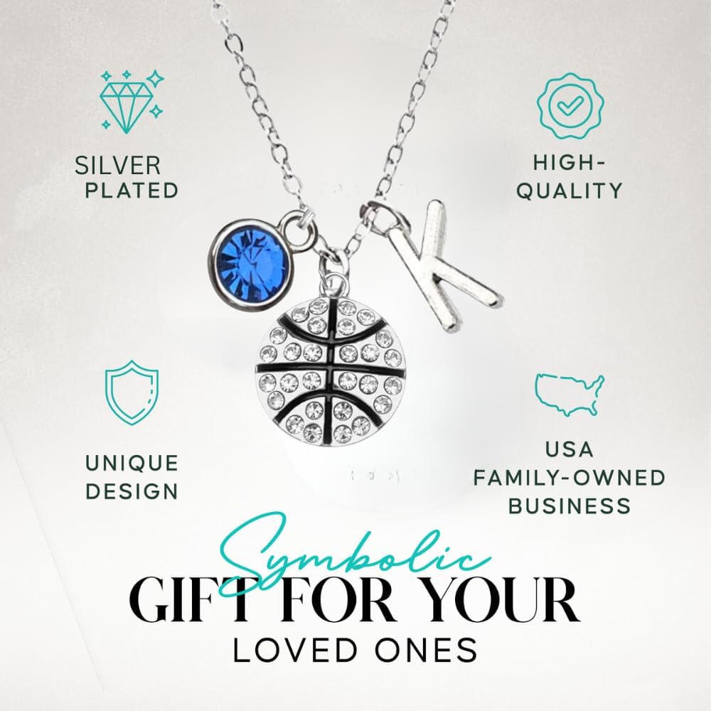 Sportybella - Personalized Basketball Necklace with Letter & Birthstone Charm, Basketball Jewelry, Gift for Players & Basketball Lovers - Image 5