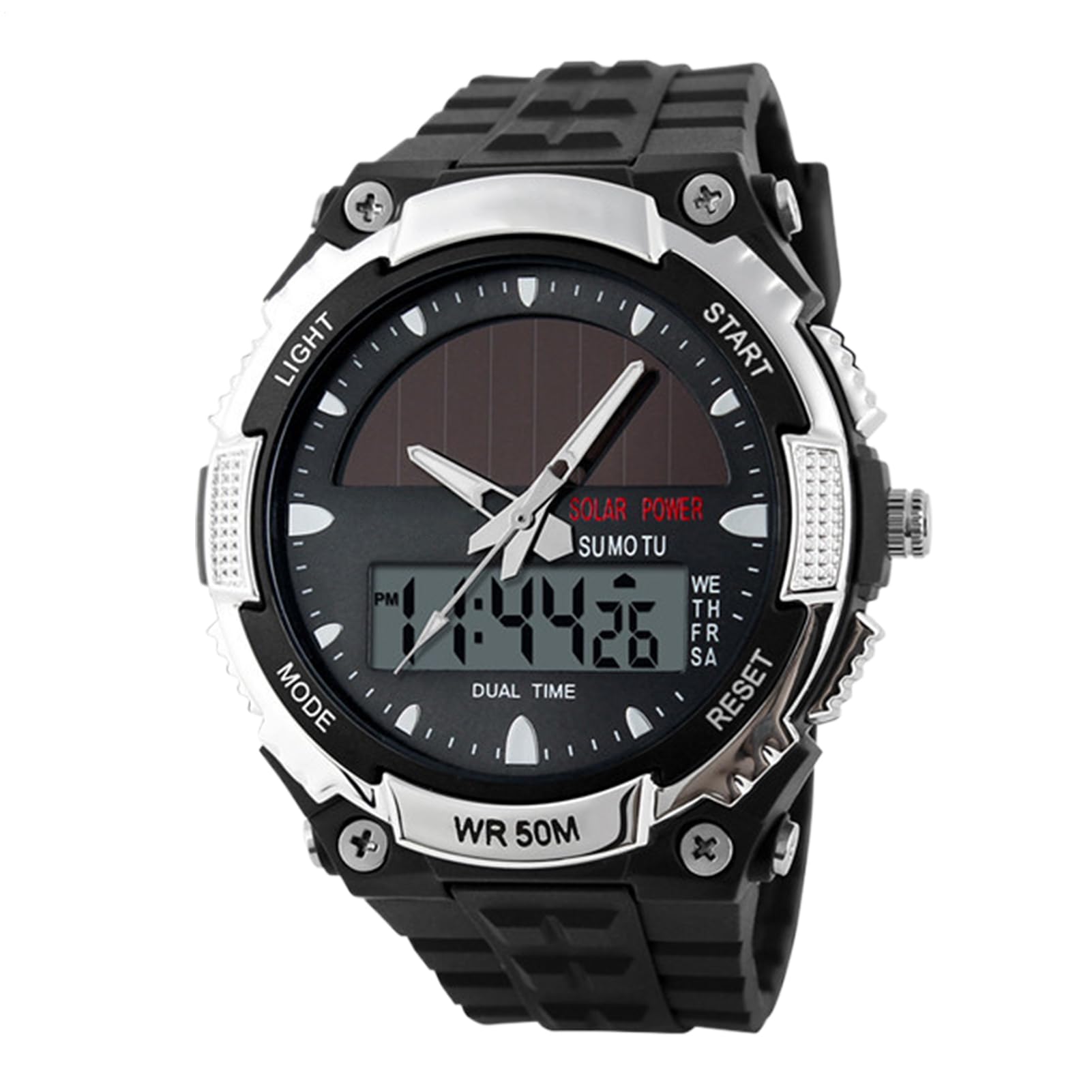 Genérico Reloj Solar - Reloj Solar Deportivo Impermeable | Digital Multifunción para Adultos con Fecha Indicador para Deporte y Fitness Ocasión Formal Actividades Exteriores