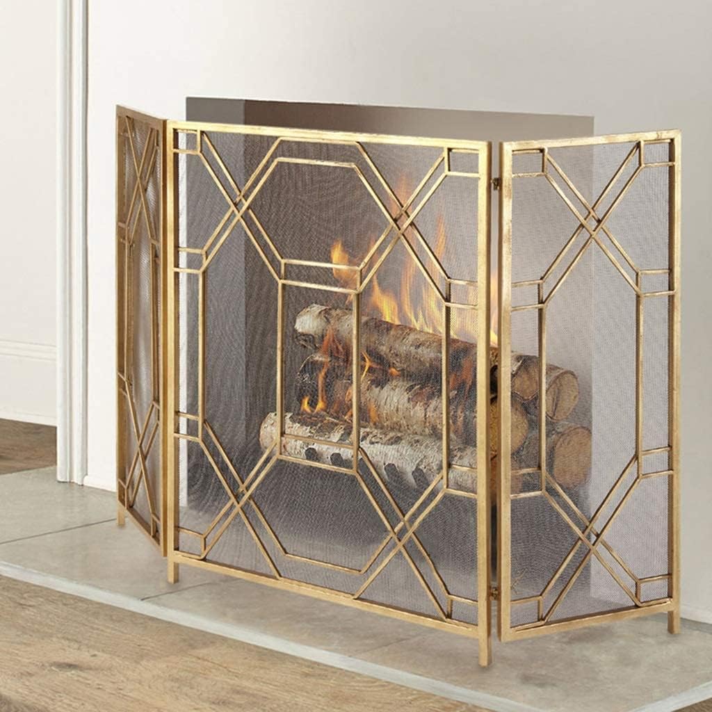 Fireplace Screen Guard, Foldable Fireplace Screen with Doors, Mesh Fire Guard/Stove Screen for Fireplaces, 3-Panel Screen Safety Barrier, Free Standin