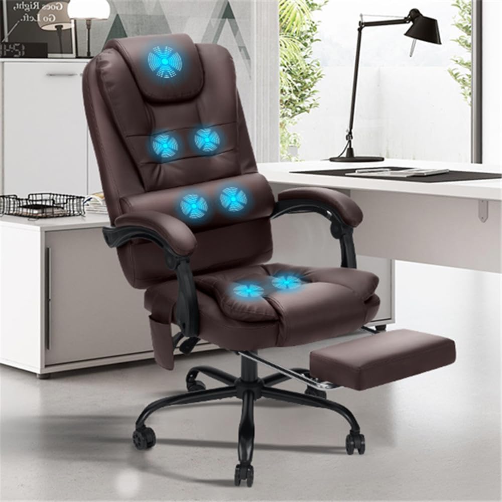 Massage Office Chair with Footrest Soft Leather Reclining Executive Office Chair Ergonomic High Back Computer Desk Chair for Home Office Brown