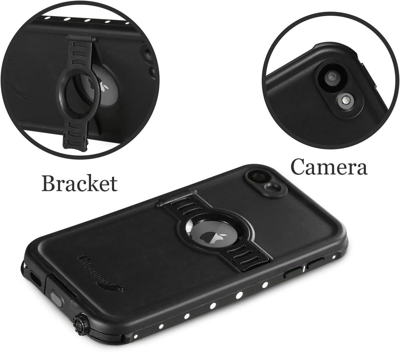 iPod 6/7 Waterproof Case, Waterproof Case for Apple iPod Touch 6th&7th Latest Model Generation for Boys Girls Kids, Better Shockproof Sweatproof, Kickstand for Viewing Hands Free (Black)